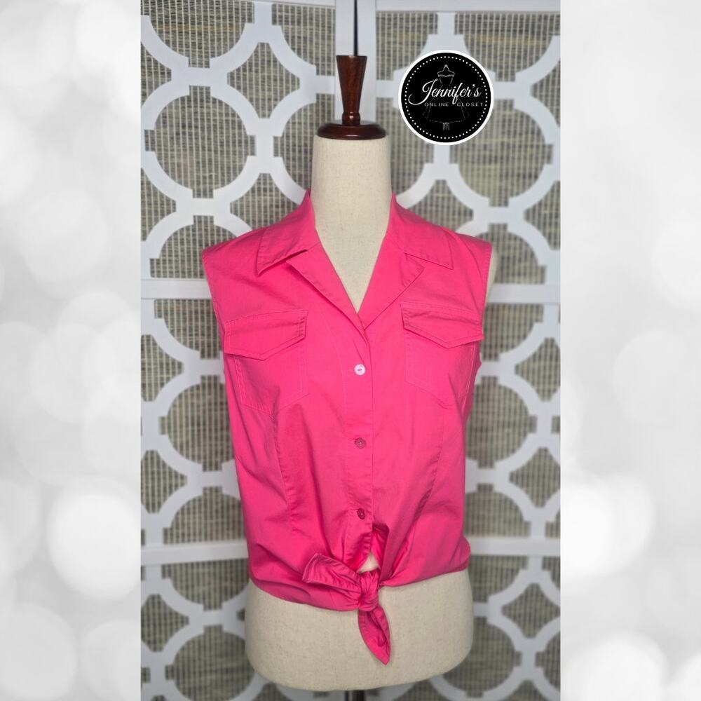 3/$30 Rafaella Pink Collared Sleeveless Button Front with Tie Blouse Size 8